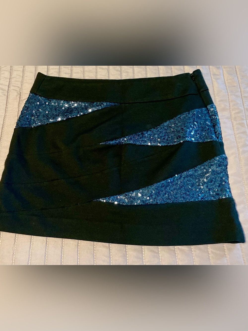 Express Black Sequin Mini Skirt Size 0 Navy Blue Sparkle Bodycon Party Holiday
